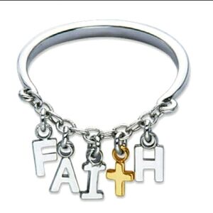 Premier Designs Ring Faithful Christian 7.5 to 8 Imitation Rhodium & gold tone
